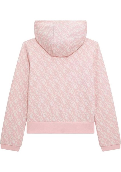 Kadın Kapüşonlu Logolu Pembe Sweatshirt