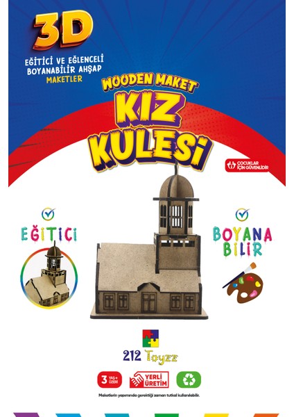 212TOYZZ 3D Boyanabilir Ahşap Kız Kulesi Maketi - Çocuklar Için Eğitici Oyuncak