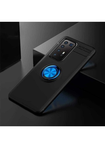 Huawei P40 Pro Uyumlu Kılıf Zore Ravel Silikon Kapak, Siyah-Mavi