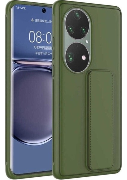 Huawei P50 Pro Uyumlu Kılıf Zore Qstand Kapak, Koyu Yeşil