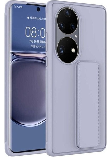 Huawei P50 Pro Uyumlu Kılıf Zore Qstand Kapak, Gri