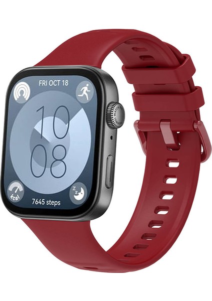Huawei Watch Fit 3 Uyumlu Kordon Band Serisi Klasik Kordon Silikon Strap Kayış, Koyu Kırmızı