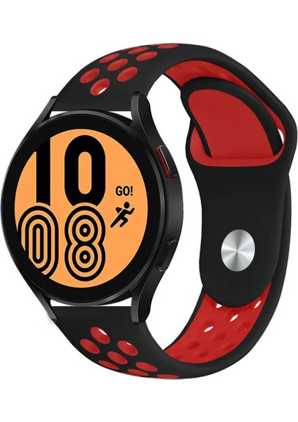 Huawei Watch Gt 3 42MM 20MM Uyumlu Kordon Silikon Esnek Yumuşak Delikli Spor Krd-02 Kayış, Siyah-Kırmızı