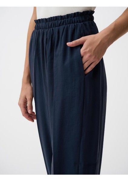 Lacivert Beli Lastikli Dar Paça Cepli Pantolon