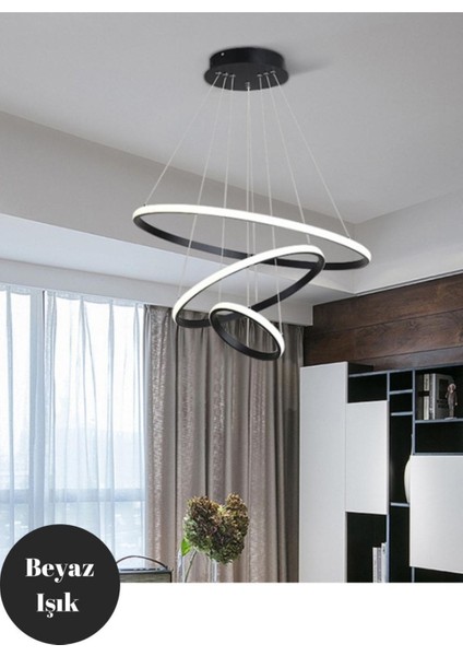 Robin Siyah 3'lü Ultra Süper Beyaz Ledli Modern Avize