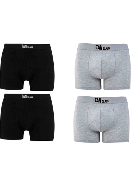 Pamuklu Likralı 4 Lü Paket Siyah Gri Karışık Premium Penye Esnek Kaliteli Kumaş Boxer Baksır