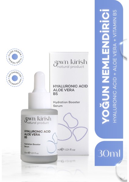 Gew'n Kirish Hyaluronic Acid + Aloe Vera + Vitamin B5 Nemlendirici Serum 30 ml