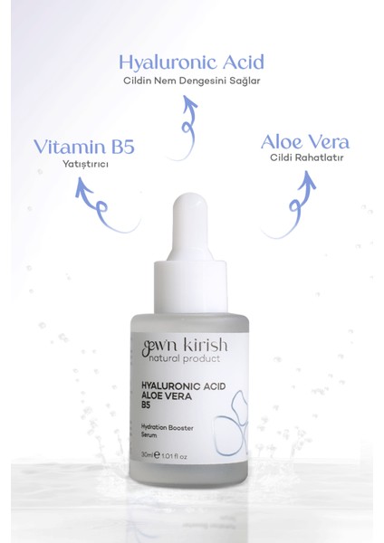 Gew'n Kirish Hyaluronic Acid + Aloe Vera + Vitamin B5 Nemlendirici Serum 30 ml