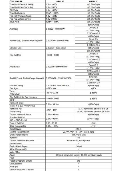 Ut 285C Üç Faz Güç Kalite Analizörü;ub