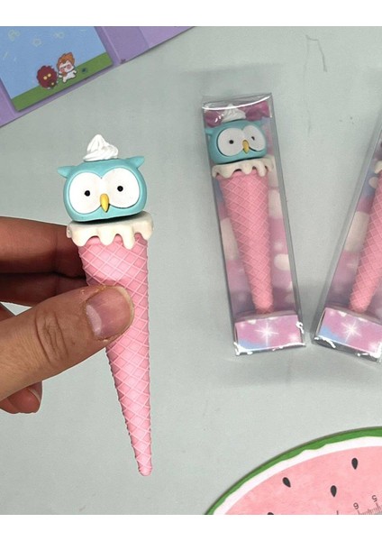 Pembe Renkli Baykuş Külah Silgi