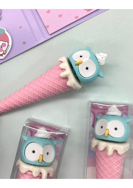Pembe Renkli Baykuş Külah Silgi