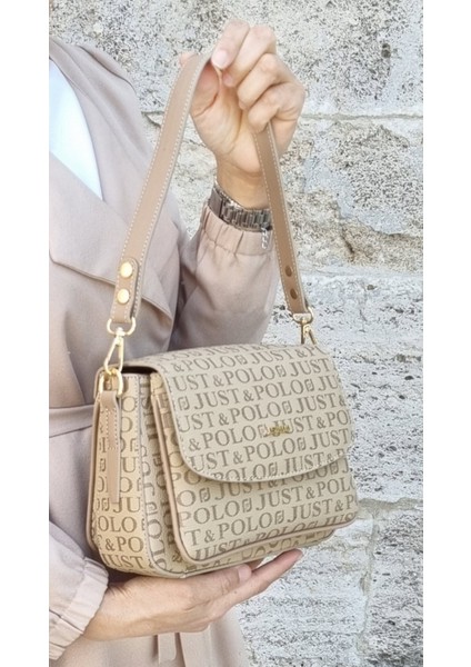 Kadın Iki Askılı 3 Bölmeli Omuz ve Çapraz Çantası JPS2185 Vizon