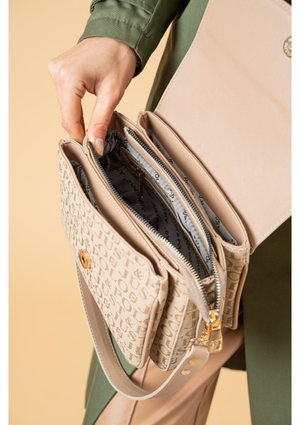 Kadın Iki Askılı 3 Bölmeli Omuz ve Çapraz Çantası JPS2185 Vizon fırsatları