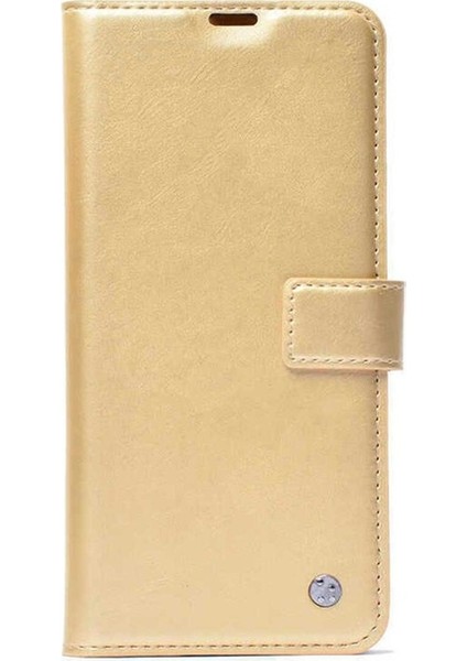 Oppo A15 Uyumlu Kılıf Zore Kar Deluxe Kapaklı Kılıf, Gold