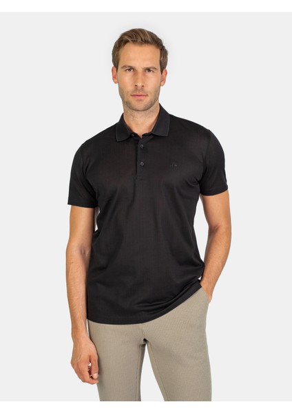 Erkek Regular Fıt Polo Yaka Tişört-Siyah