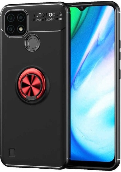 Realme C21 Uyumlu Kılıf Zore Ravel Silikon Kapak, Siyah-Kırmızı