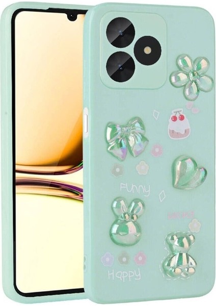Realme C53 Uyumlu Kılıf Kabartma Figürlü Parlak Zore Toys Silikon Kapak, Açık Yeşil