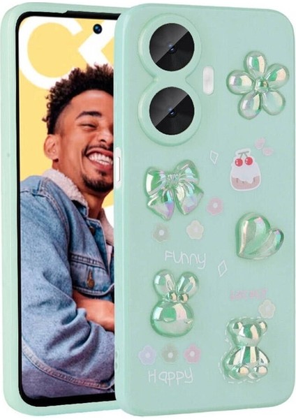 Realme C55 Uyumlu Kılıf Kabartma Figürlü Parlak Zore Toys Silikon Kapak, Açık Yeşil