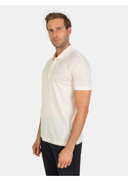 Erkek Regular Fıt Polo Yaka Tişört-Ekru