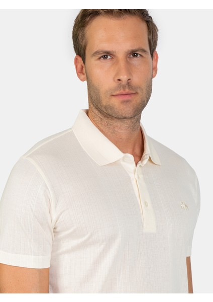 Erkek Regular Fıt Polo Yaka Tişört-Ekru