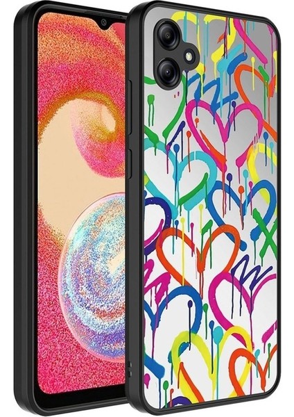 Samsung Galaxy A04E Uyumlu Kılıf Aynalı Desenli Kamera Korumalı Parlak Zore Mirror Kapak, Kalp