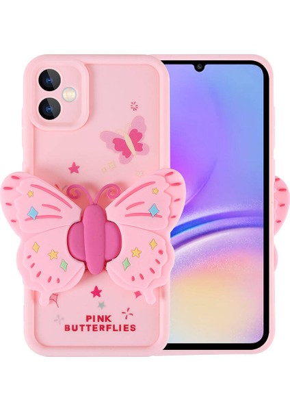 Samsung Galaxy A05 Uyumlu Kılıf Kamera Korumalı Figür Tasarımlı Zore Kapya Kapak, Pembe Açık