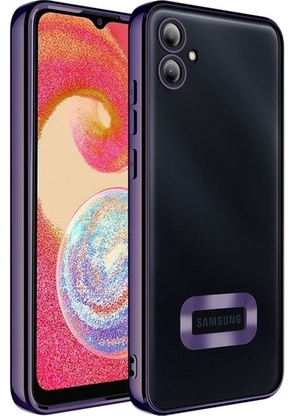 Samsung Galaxy A04E Uyumlu Kılıf Kamera Korumalı Logo Gösteren Zore Omega Kapak, Derin Mor
