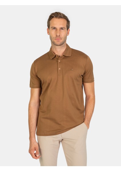 Erkek Regular Fıt Polo Yaka Tişört-Açık Kahve