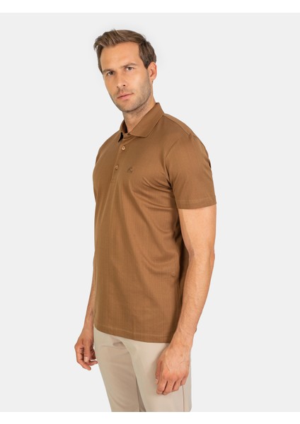 Erkek Regular Fıt Polo Yaka Tişört-Açık Kahve