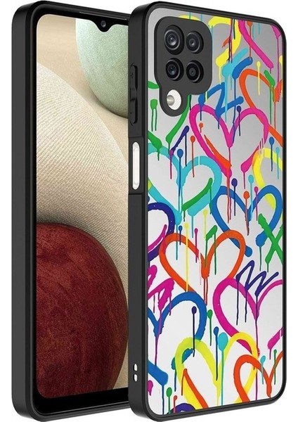 Samsung Galaxy A12 Uyumlu Kılıf Aynalı Desenli Kamera Korumalı Parlak Zore Mirror Kapak, Kalp