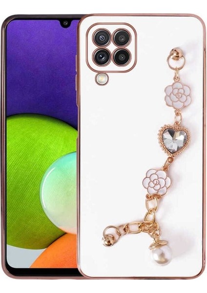 Samsung Galaxy A12 Uyumlu Kılıf El Tutamaçlı Kamera Korumalı Zore Taka Silikon Kapak, Beyaz