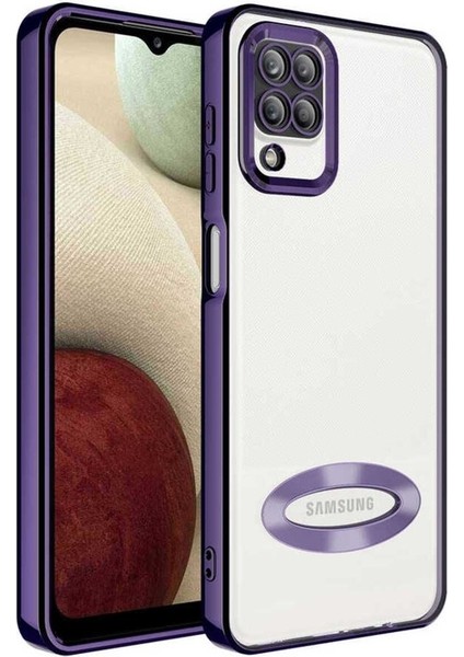 Samsung Galaxy A12 Uyumlu Kılıf Kamera Korumalı Logo Gösteren Zore Omega Kapak, Derin Mor