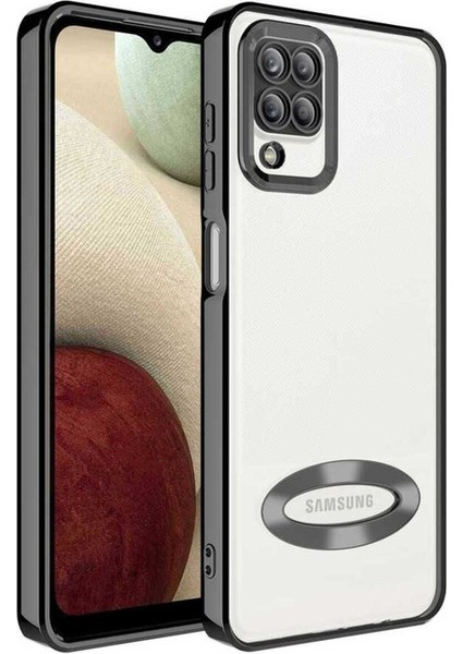 Samsung Galaxy A12 Uyumlu Kılıf Kamera Korumalı Logo Gösteren Zore Omega Kapak, Siyah