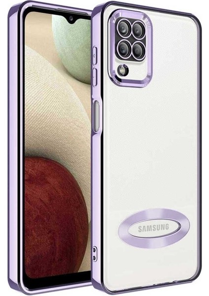 Samsung Galaxy A12 Uyumlu Kılıf Kamera Korumalı Logo Gösteren Zore Omega Kapak, Lila