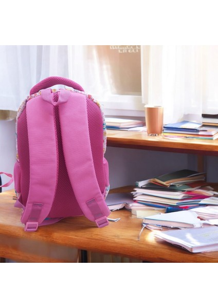 Pembe Gülen Çiçek Yüz Desenli Okul Çantası ve Beslenme Çantası (Maskot Anahtarlık Hediyeli) fırsatları