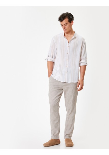 Uzun Kollu Gömlek Hakim Yaka Katlanabilir Kol Detaylı Düğmeli Pamuklu fiyatları