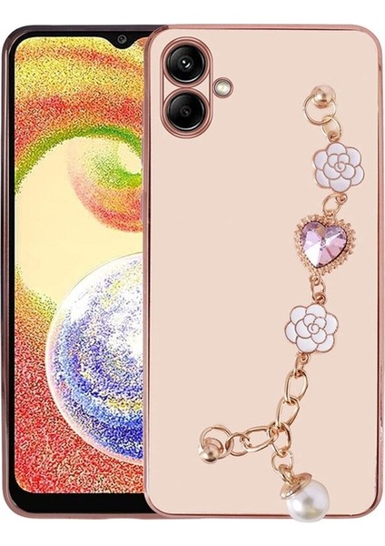 Samsung Galaxy A04 Uyumlu Kılıf El Tutamaçlı Kamera Korumalı Zore Taka Silikon Kapak, Pembe