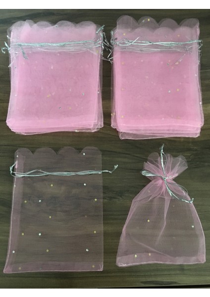 12X14 cm Pembe Çerez Kesesi Organze Tül Kese Lavanta Kesesi(10 Adet)