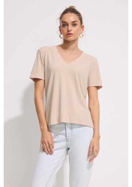 V Yaka Premium Dökümlü T-Shirt modelleri