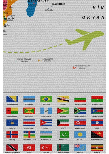 Duvar Örtüsü Detaylı Güncel Türkçe Dünya Haritası Kaliteli Kanvas Kumaş