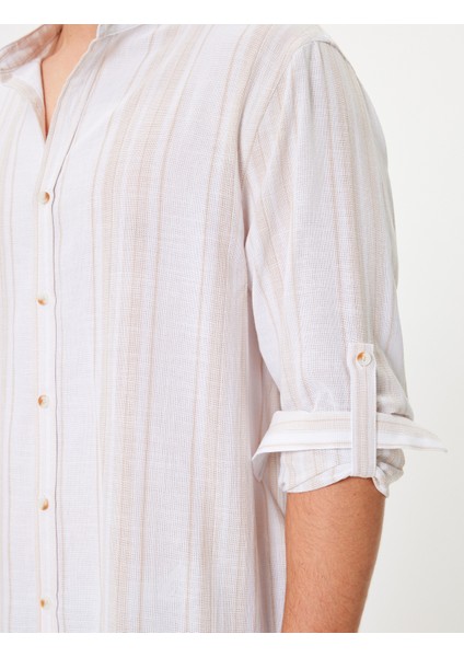 Uzun Kollu Gömlek Hakim Yaka Katlanabilir Kol Detaylı Düğmeli Pamuklu indirimleri