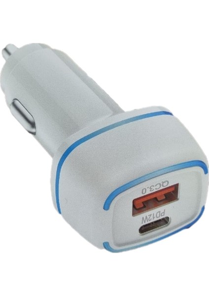 Pd USB Araç Şarj Adaptörü Dual Port Pd 12W + Qc 3.0 12-24V Pd 5V 3.1A 9V 2.2A 12V 1.7A Qc 3.0 3.6-6.5 V Araç Şarjı Yeni Nesil Pd + Standart USB Ledli Araç Şarj Başlık (Beyaz)