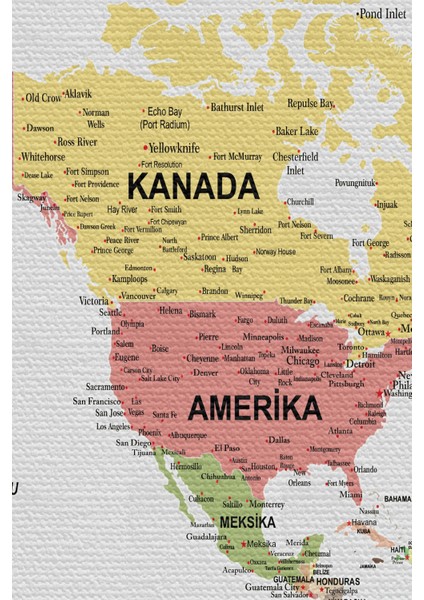 Duvar Örtüsü Detaylı Türkçe Güncel Dünya Haritası Kaliteli Kanvas Kumaş