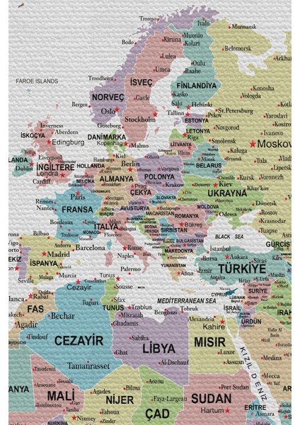 Duvar Örtüsü Detaylı Dünya Haritası Kaliteli Kanvas Kumaş