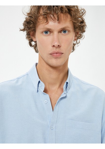 Oxford Gömlek Uzun Kollu Cep Detaylı Pamuk Karışımlı