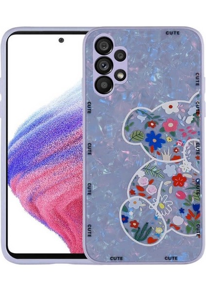 Samsung Galaxy A13 4g Uyumlu Kılıf Desenli Sert Silikon Zore Mumila Kapak, Lilac Bear