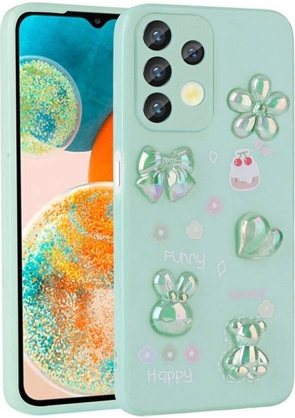 Samsung Galaxy A13 4g Uyumlu Kılıf Kabartma Figürlü Parlak Zore Toys Silikon Kapak, Açık Yeşil