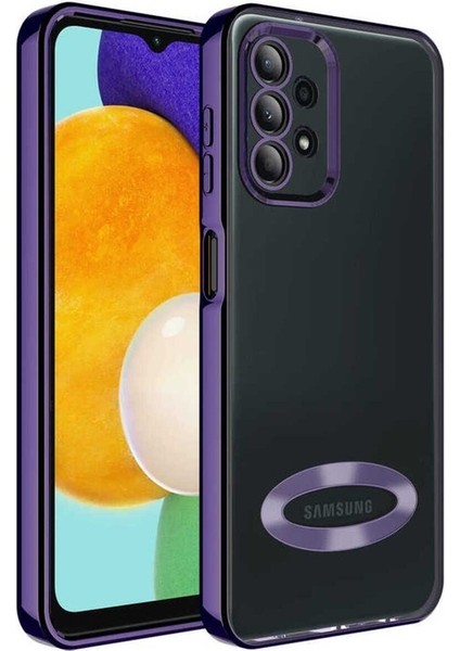 Samsung Galaxy A13 4g Uyumlu Kılıf Kamera Korumalı Logo Gösteren Zore Omega Kapak, Derin Mor