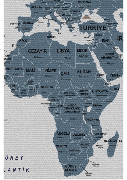 Duvar Örtüsü Detaylı Güncel Türkçe Dünya Haritası Kaliteli Kanvas Kumaş