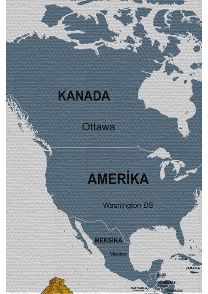 Duvar Örtüsü Detaylı Güncel Türkçe Dünya Haritası Kaliteli Kanvas Kumaş